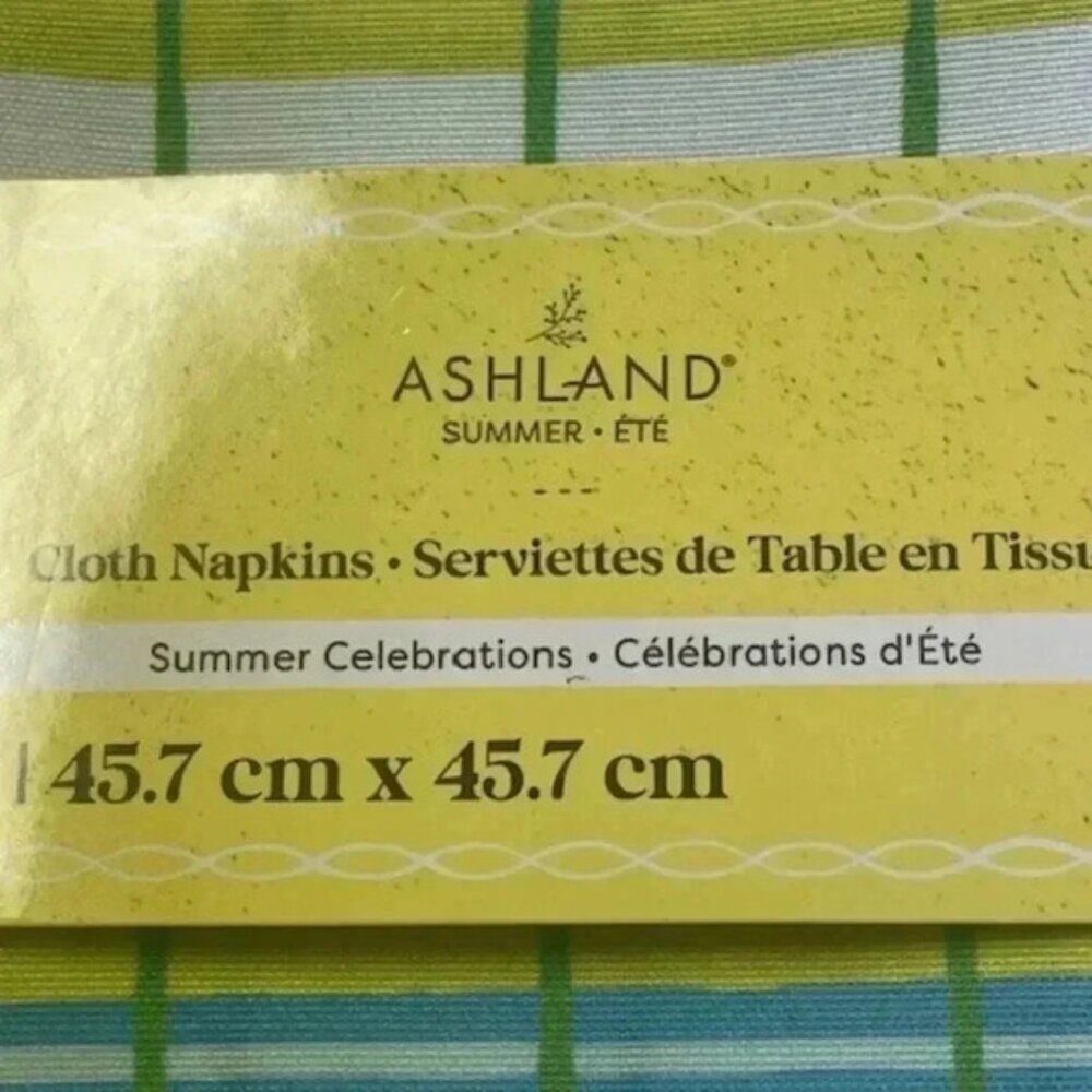Ashland Cloth Napkins Striped (4) 100% Cotton 20" Black Blue Yellow NEW - Picture 4 of 6